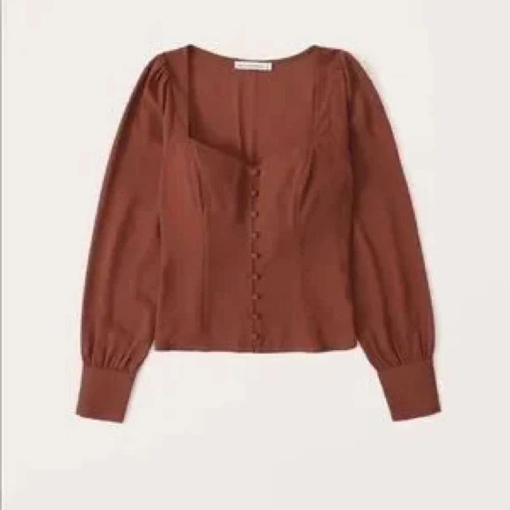 Abercrombie & Fitch Button Front Square Neck Blouse in Rusty Brown Size XS